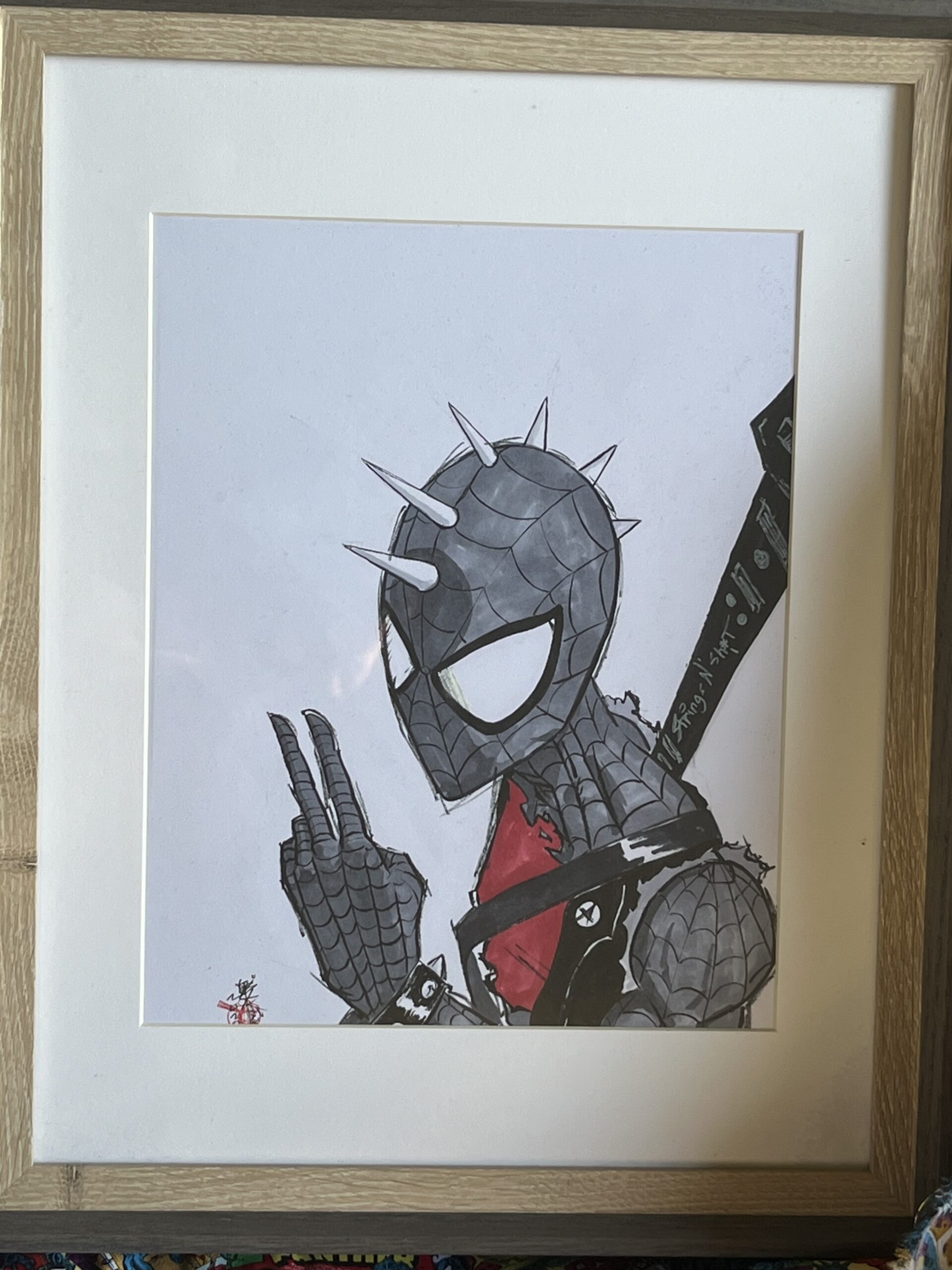 9x12 Original Art  by Vince Alvendia Spider-Punk Framed in an 11x14 Frame