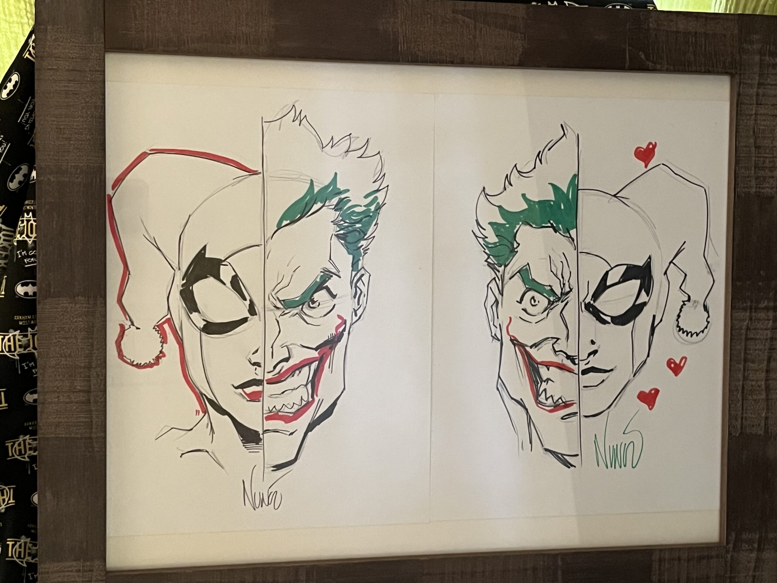Harley & Joker 9x12 Sketches by Eddie Nunez Framed