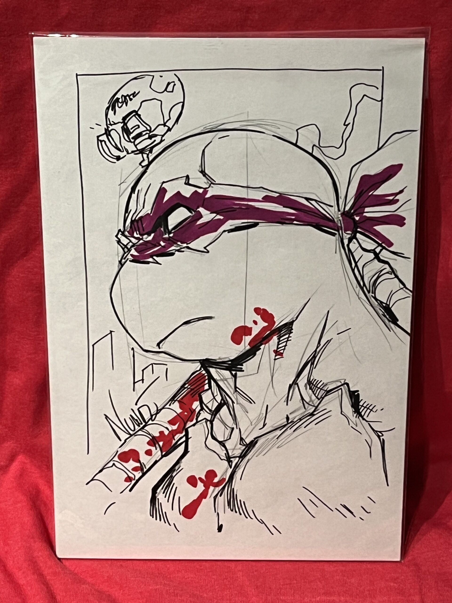 Donatello Sketch Bloody Bow Sketch by Eddie Nunez Signed w/ COA