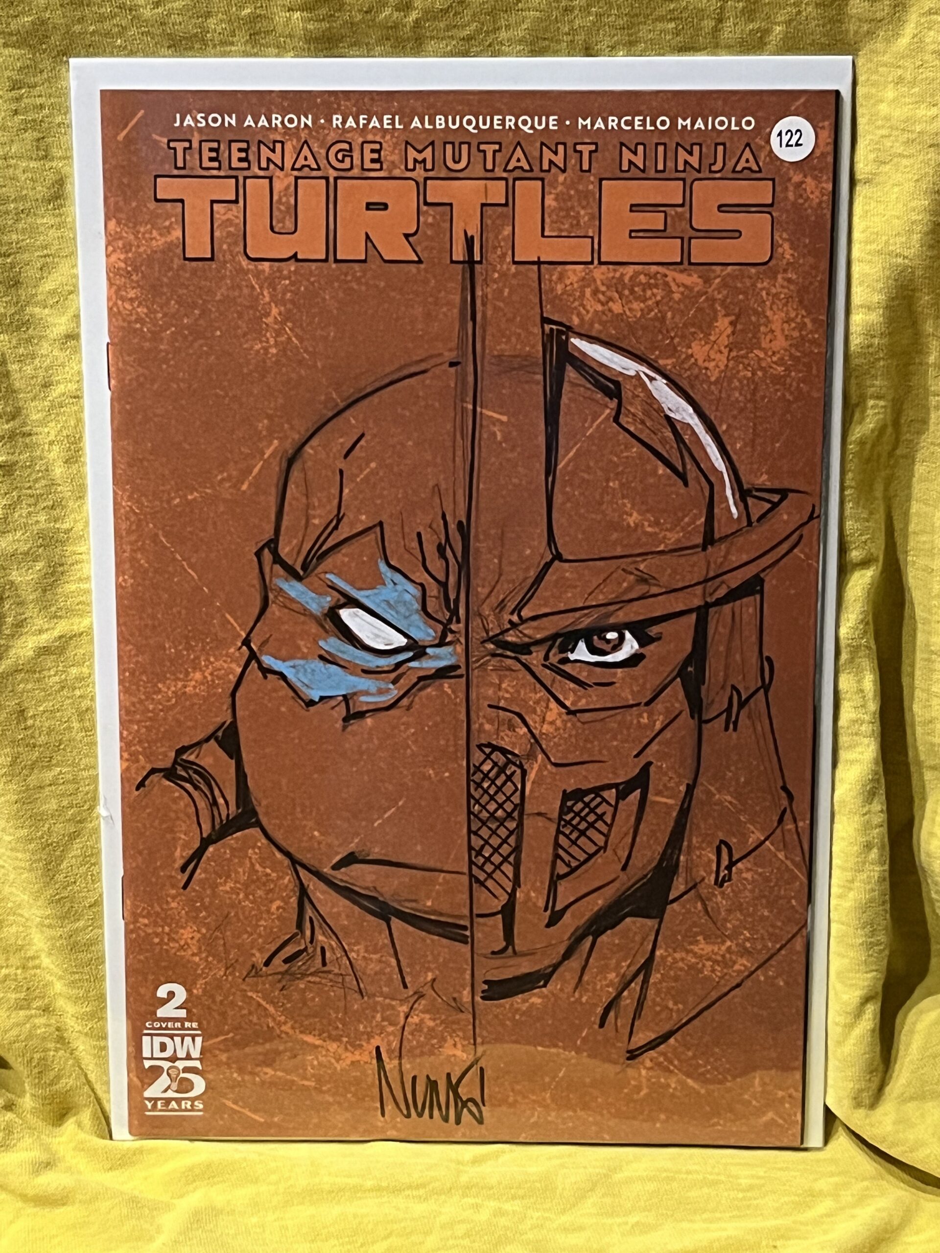 Shredder/Leonardo Sketch on Orange TMNT Blank cover by Eddie Nunez